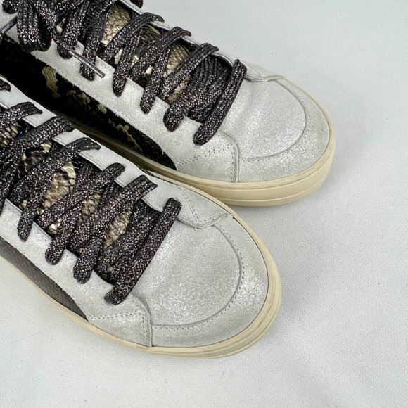 P448 Womens Skate High Top Sneakers Python Brown Snakeskin Glitter size 37 US 7 - Picture 8 of 16